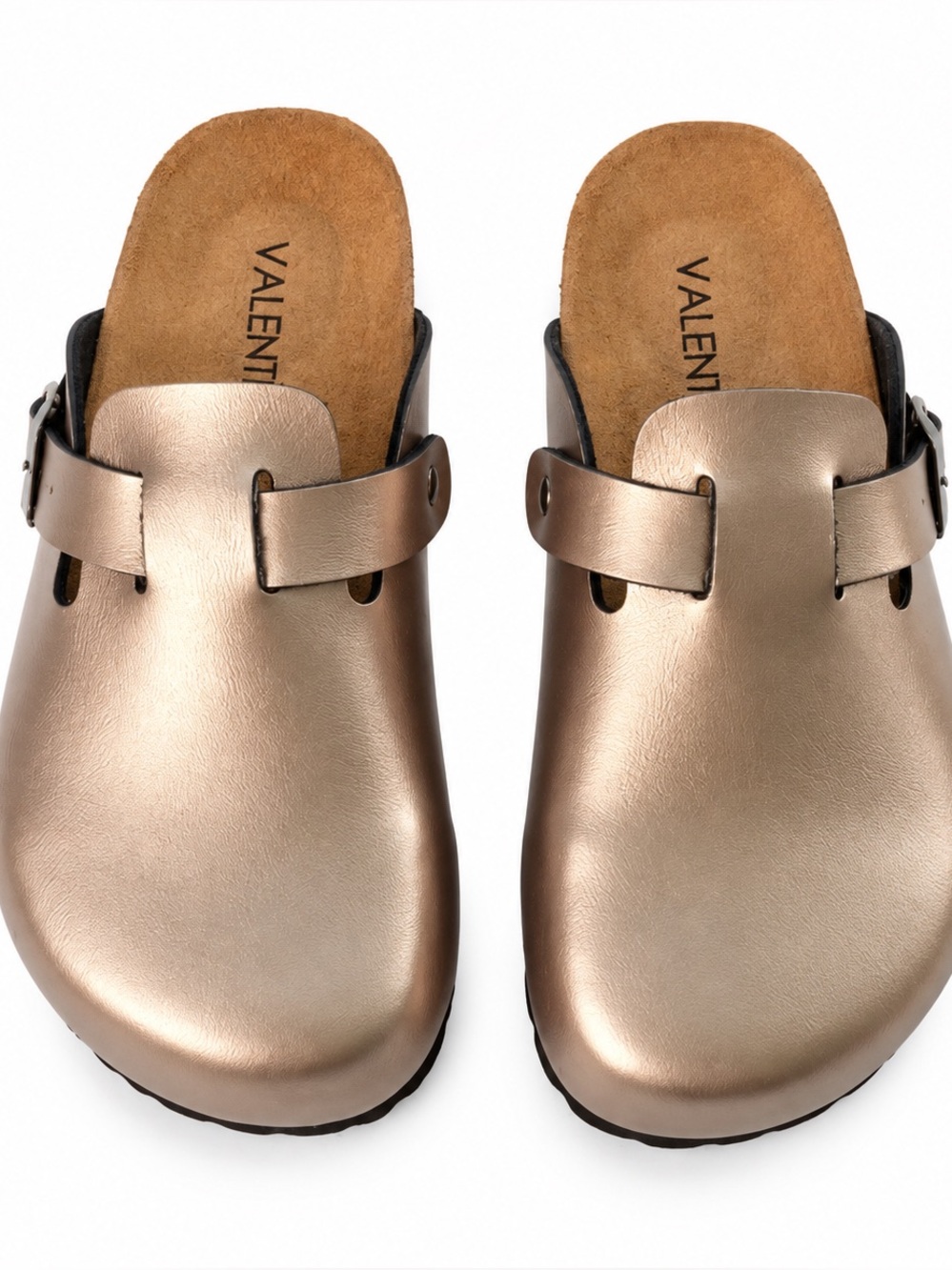 Valentino by Mario Valentino Bronze Leather Buckle Clogs Mules Size 7 NIB
